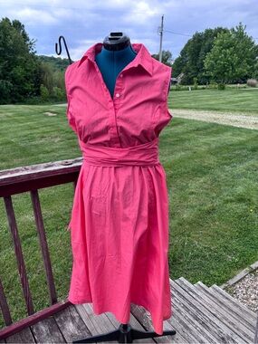 Banana Republic Sleeveless Collared coral Pink Midi Dress with POCKETS